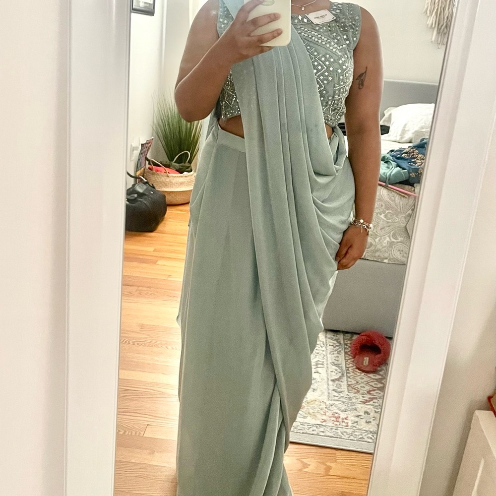 Light Green/Teal Pre-Made Saree